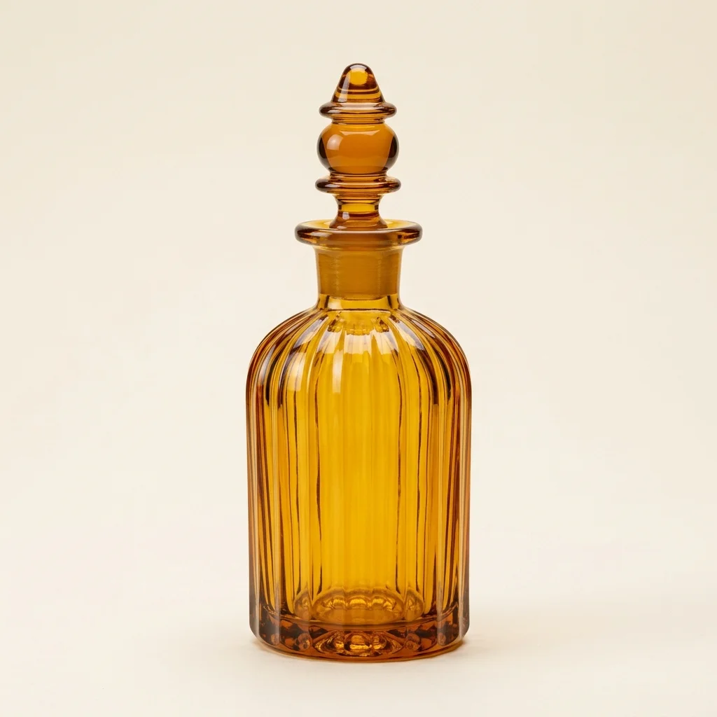 1920s Signature Fluted Amber Glass Flacon (Turned Finial)