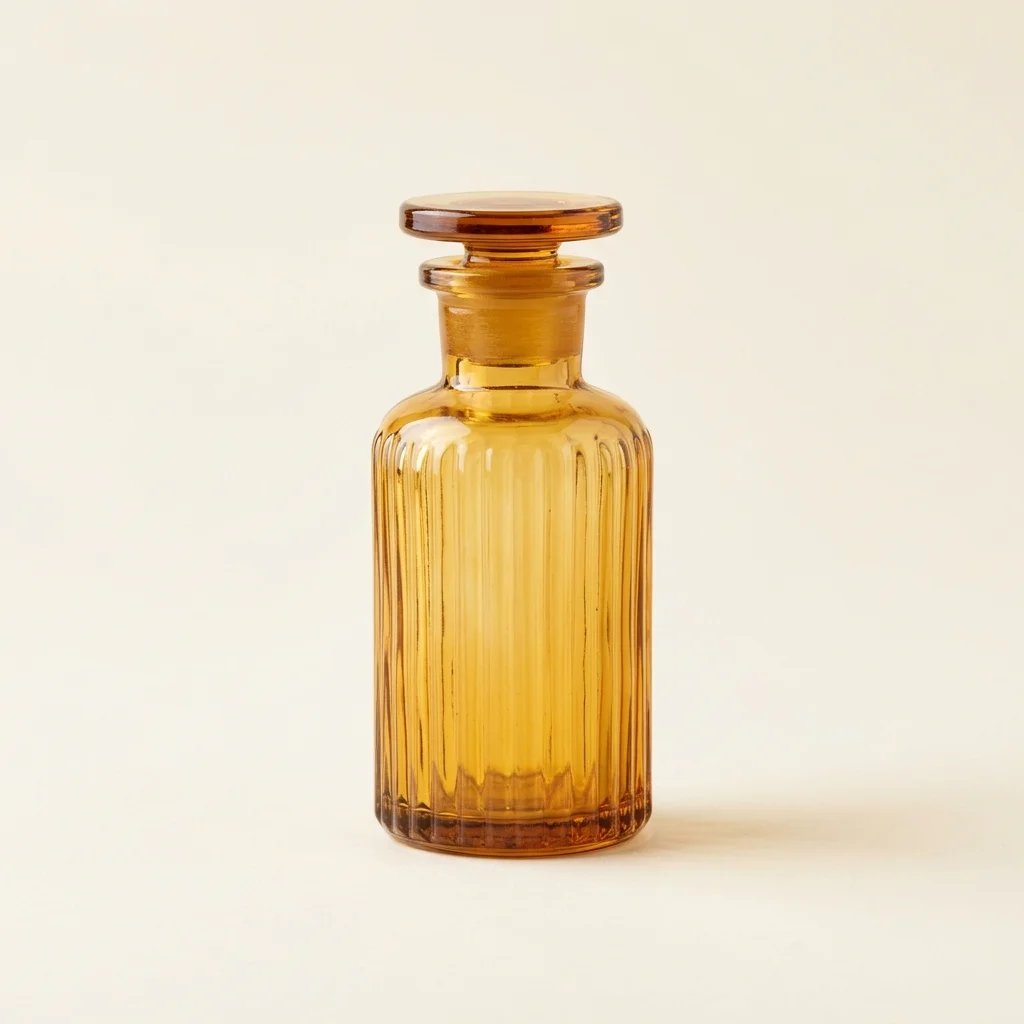Item #560 - Fluted Amber Retro Glass Flacon (30ml Cabinet Edition)